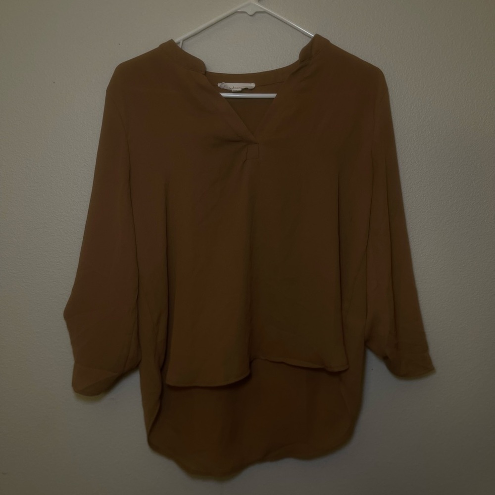 Pink Rose Brown Dolman Sleeve Mandarin Collar Top